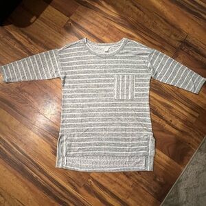 Caslon Gray and White Striped Blouse with Rounded Neckline